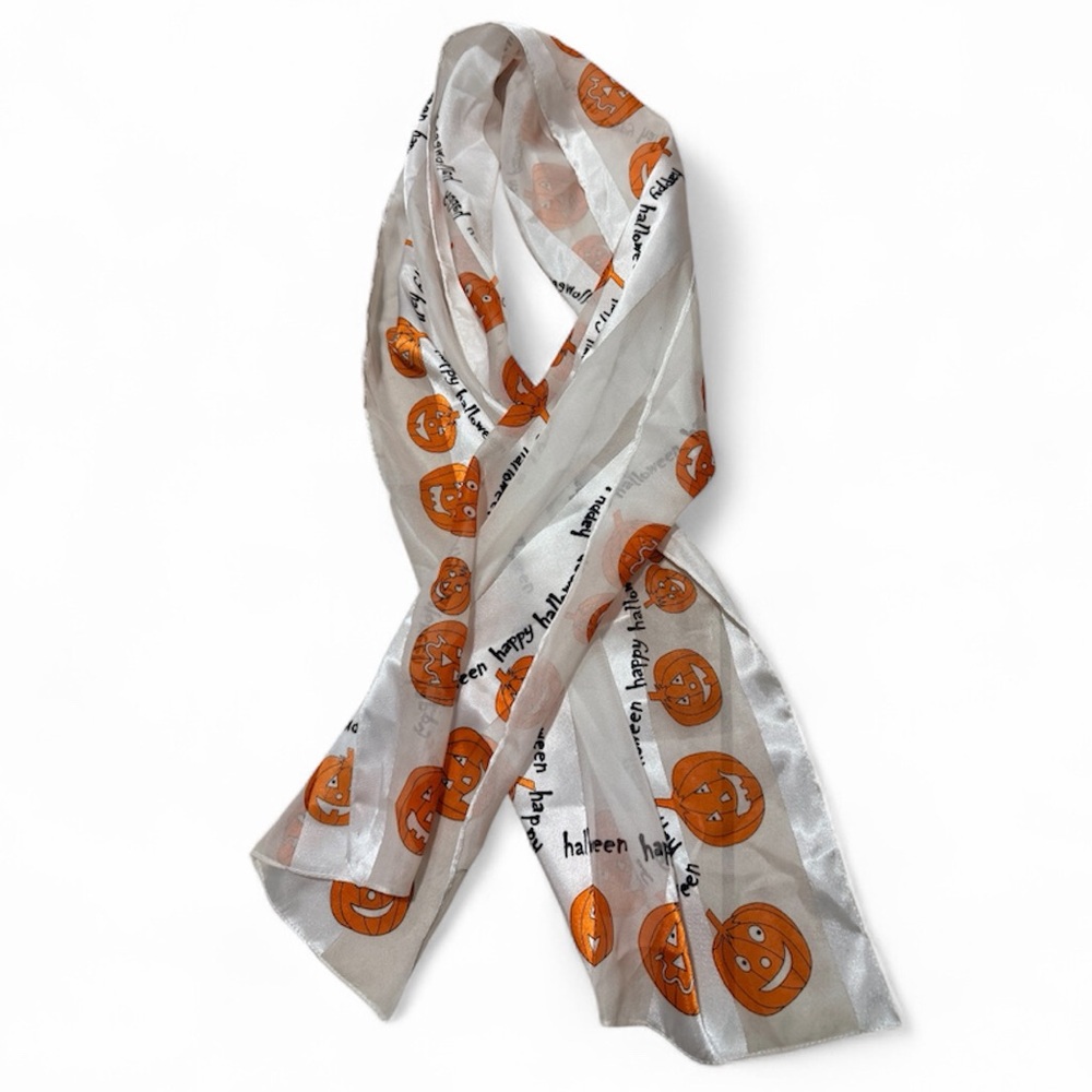 Vintage ELAINE GOLD Halloween Jack-O’-Lantern Scarf Women’s White Orange